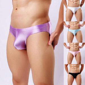 Calzoncillos Bragas brillantes sin costuras Calzoncillos para hombres Nylon Ultra-Delgado Tanga Tangas Lencería de tiro bajo Ropa interior de seda de hielo para hombre Tallas grandes