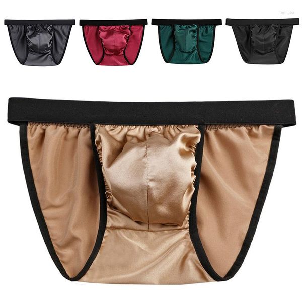 Slip simuler soie hommes sous-vêtements brefs mode respirant hommes couleur unie confortable body homme culotte sous-vêtement