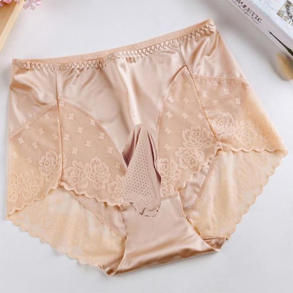 Slip Sissy homme soyeux Satin slips Gay lisse sous-vêtement balle poche dentelle Patchwork doux culotte Lingerie confortable