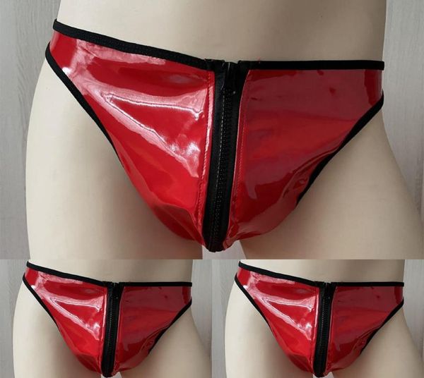 Calzoncillos Sissy Bragas Para Hombre Rojo Cuero De Imitación Sexy Ropa Interior De Tiro Bajo Bugle Bolsa Tanga G String T Back Breve Bragas GayUnderpan5798719