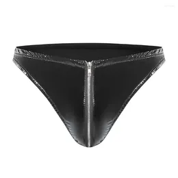 Sous-vêtements Slim Fit Slips Hommes Sexy Zipper Entrejambe Miroir Surface Solide Couleur Latex Gay Sous-Vêtements G-string