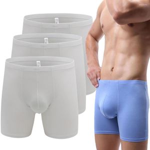 Calzoncillos de bambú suave para hombre, paquete de 3, ropa interior cómoda para hombre, ropa interior básica de viscosa blanca de pierna larga, bañadores, calzoncillos deportivos sólidos