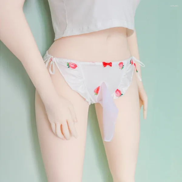 Calzoncillos de fresa Sissy bolsa bragas japonés lindo encaje hasta tanga lencería gay hombre sin apariencia suave calzoncillos ropa interior erótica