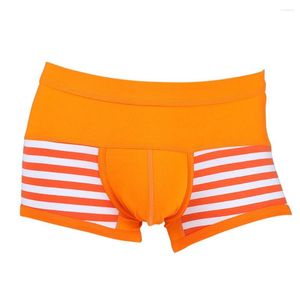 Caleçon rayé imprimé hommes Boxer Shorts adolescent respirant jeune sous-vêtements garçons Sexy U convexe coq poche coton