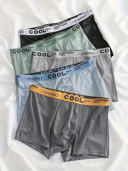 Sous-fonds Mesh Boxer Mesh Boîtres à maillage masculin - Modèle d'alphabets à la mode à 5 packs Tissure en tricot durable