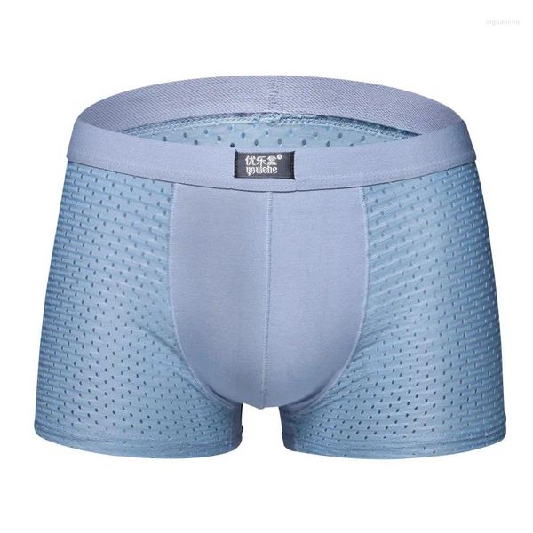 Calzoncillos de marca de verano para hombre, calzoncillos tipo bóxer de seda de hielo, ropa interior suave para hombre, ropa interior transpirable de malla, Sexy para hombre Cueca