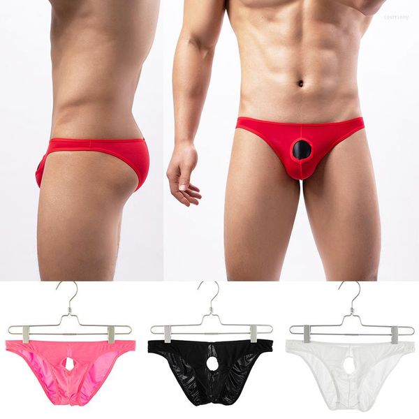 Slip été glace soie Lingerie pour hommes taille basse solide slips mâle séchage rapide respirant string sous-vêtement ouverture Point de rosée