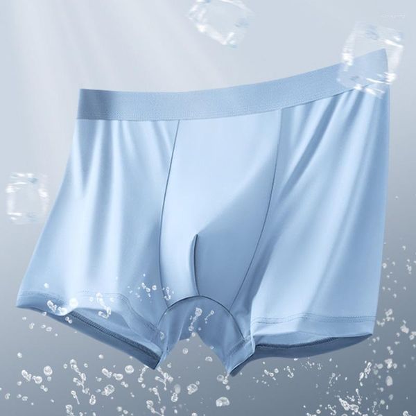 Sous-vêtements d'été en soie glacée sans couture pour hommes, sous-vêtements de couleur unie, Boxer respirant, pantalon masculin, taille moyenne, Lingerie intime