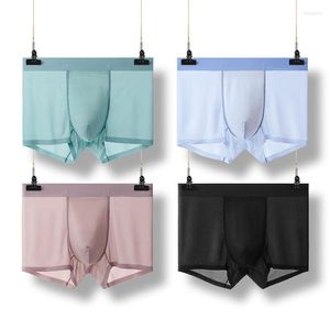 Sous-vêtements d'été en soie glacée sans couture pour hommes, sous-vêtements Cuecas transparents Ultra fins, caleçons antibactériens