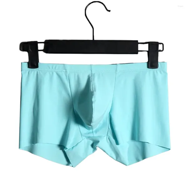 Calzoncillos de verano para hombre, ropa interior de seda de hielo, Boxer liso sin costuras, bolsa abultada, calzoncillos suaves y transpirables, pantalones cortos de natación informales, bragas