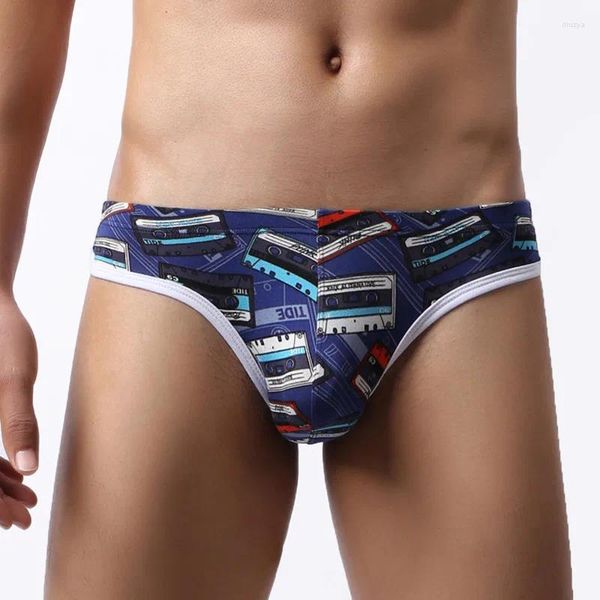 Sous-vêtements Summer Men's Hemmed Stretch Briefs Blue Print Classic Cartoon Surf Beach U Sac convexe Sexy Respirant Taille basse Sous-vêtements