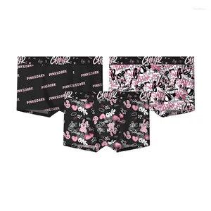 Calzoncillos Ropa interior de verano para hombres Seda de hielo Negro Rosa Transpirable Entrepierna antibacteriana Mediados de cintura Cuatro esquinas para hombres