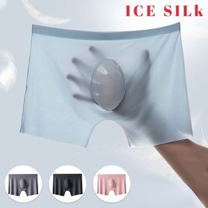 Sous-vêtements d'été hommes glace soie boxeur mode shorts ultra mince respirant séchage rapide sous-vêtements couleur unie grande taille 230823