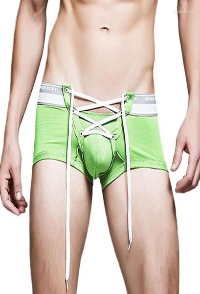 Calzoncillos SUPERBODY Men39s Cordón Ropa interior sexy Boxers Pantalones cortos de algodón de alta calidad Bolsa de pene Diseñado Men3769617