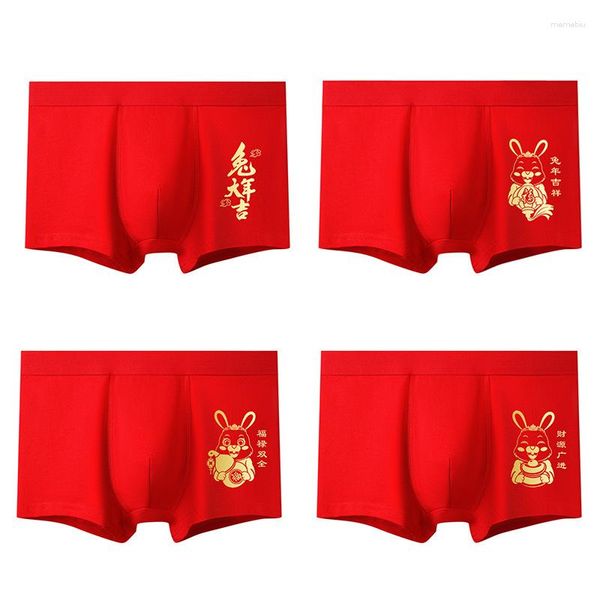 Calzoncillos El año de esta vida Ropa interior de algodón rojo brillante para hombres Dibujos animados en pantalones boxer de cintura NN091