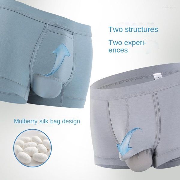 Sous-vêtements thermiques Boxers pour hommes Sac de testicule Sous-vêtements pour sexe Séparation respirante en soie de mûrier Haut ou bas Culottes Hommes Sexy Court