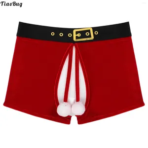 Sous-vêtements Tiaobug Hommes Costumes de Noël Crotchless Velvet Boxer Shorts Fluffy Ball Décor Lingerie Sous-vêtements Taille élastique