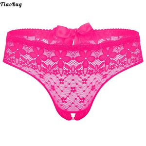 Onderbroek Tiaobug Mannen Sissy Gay Kant Crotchess Slips Bowknot Low Rise Lingerie Undershorts Underwear See-Through