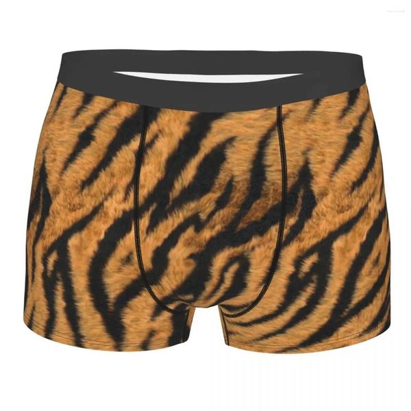 Sous-vêtements Tiger Stripe Motif Sous-vêtements Hommes Sexy Imprimé Personnalisé Texture De La Peau D'animal Boxer Shorts Culottes Slip Breathbale