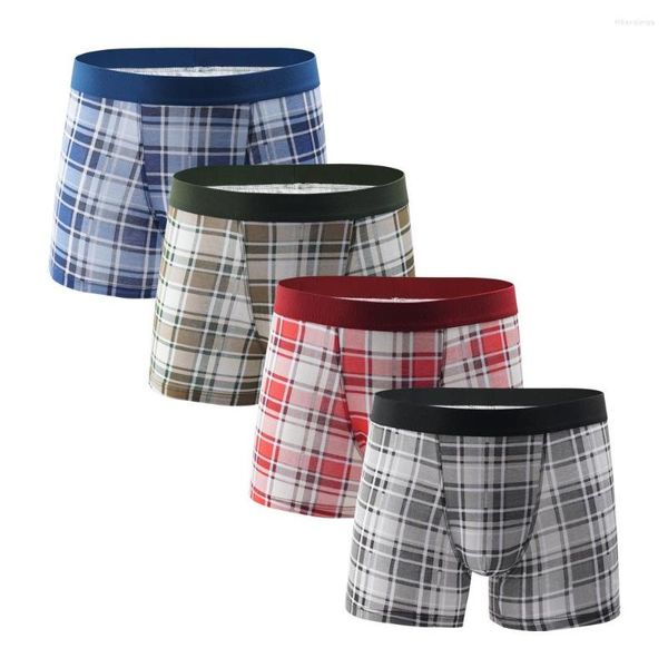 Calzoncillos bóxer de alta calidad para hombre, ropa interior de algodón transpirable para hombre, pantalones cortos de talla grande a cuadros, Boxershorts de moda Cueca