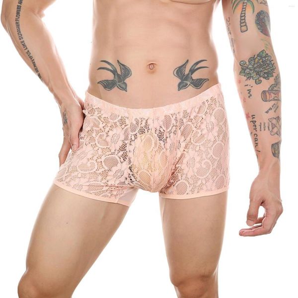Sous-pants Boxer de dentelle transparente Men de sous-vêtements Voir à travers des shorts en maille Breffe de boyshorts minces de lingerie érotique