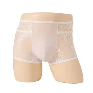 Sous-pants transparents de sous-vêtements pour hommes transparents Boxer Shorts en dentelle Sag sexy pantalon de coin plat à taille basse quatre ultra mince