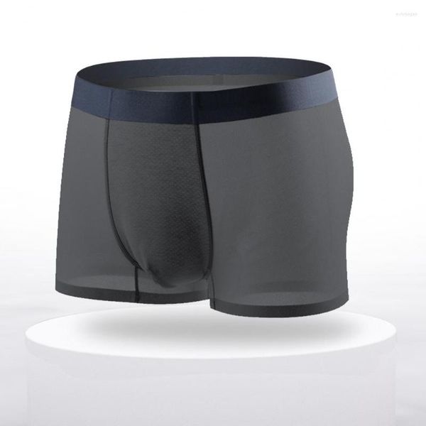 Calzoncillos de moda para hombre, calzoncillos bóxer transpirables de malla de cintura media, ropa interior ligera de seda helada, uso diario