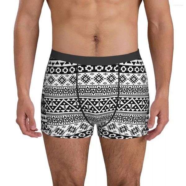 Sous-vêtements Tribal Print Sous-vêtements Noir Blanc Géométrique Hommes Impression Funny Boxer Shorts Haute Qualité Slips Plus Taille