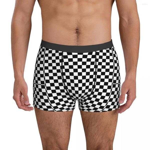 Calzoncillos Ropa interior de dos tonos Tablero de ajedrez blanco y negro Bragas elásticas Imprimir Boxer Breve para hombres Bolsa 3D Tronco de gran tamaño