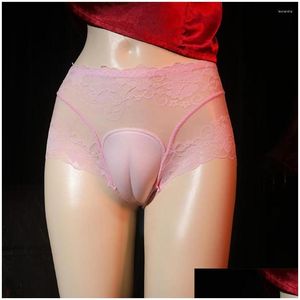 Sous-vêtements Sous-vêtements hommes culottes dentelle pochette sous-vêtements Sissy transparent Y Lingerie mâle élastique respirant G-String String vêtements et Dhg2P