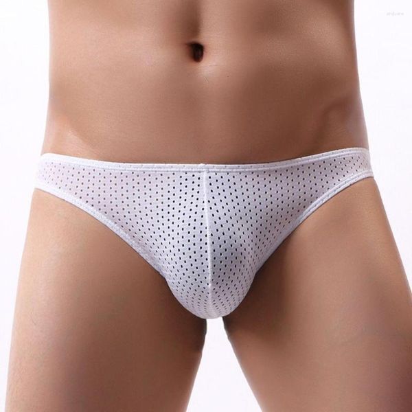 Sous-vêtements hommes slips Sexy taille basse U poche maille trous hommes solide creux respirant Calzoncillos Slip Lingerie