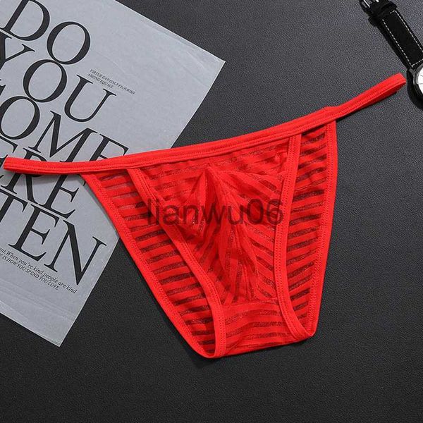 Slip Sous-Vêtements hommes Slips Transparent Soie Rayé Cueca Hommes Mémoires Pas Cher Sexy Lingerie Sheer Slip Homme gay sous-vêtements 2023 chaud Hommes J230713