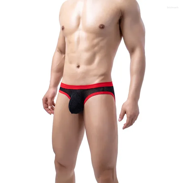 Sous-vêtements sous-vêtements hommes maille brillante slips U poche convexe Lingerie Ultra-mince Bikini tongs homme sans couture culotte respirante