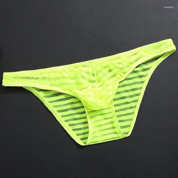 Calzoncillos ropa interior para hombre, calzoncillos tipo bóxer a rayas transparentes de malla, bragas de lencería ultrafinas de cintura baja para hombre