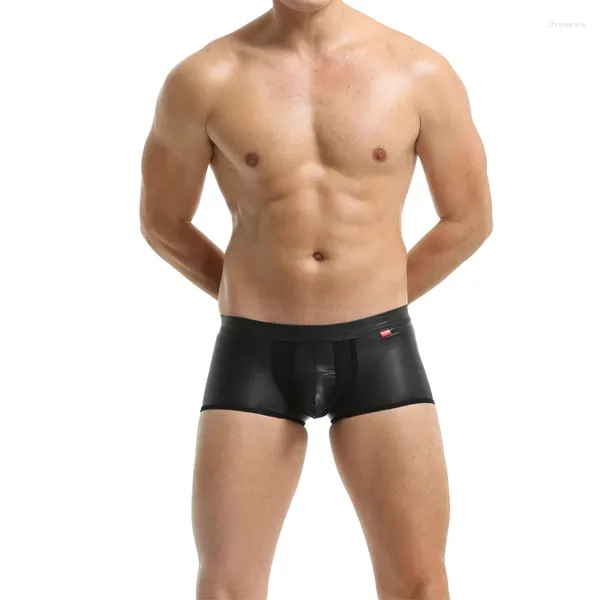 Sous-vêtements sous-vêtements hommes Sport Boxer Shorts Sexy décontracté noir en cuir souple pantalon de gymnastique Jogging entraînement mode Sport
