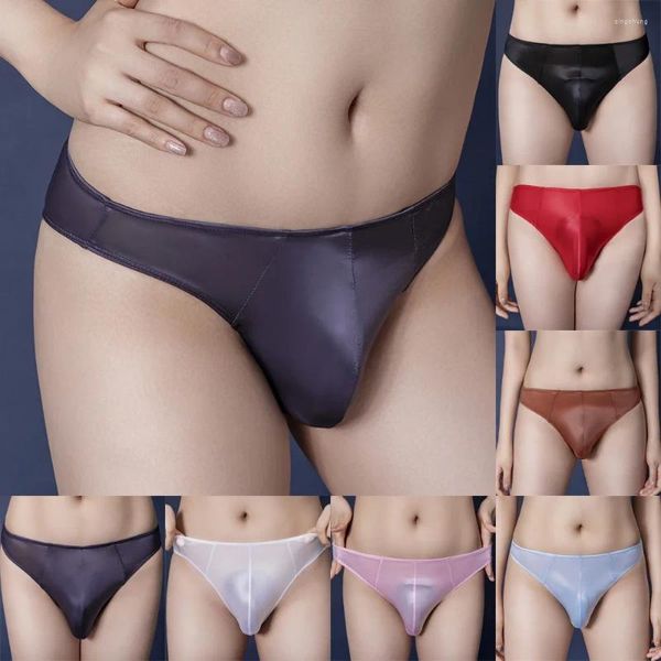 Calzoncillos unisex U bolsa convexa alta elasticidad sexy aceitoso tanga transparente ver a través del anillo de la polla breve de talle bajo T-back tanga erótica ropa gay