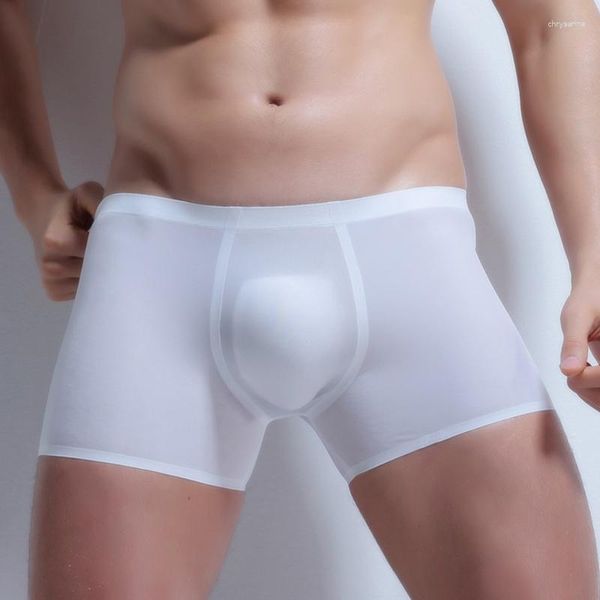 Calzoncillos Ropa interior para hombres muy delgada Boxers de seda de hielo Pantalones cortos Bikini de alto estiramiento Bragas masculinas