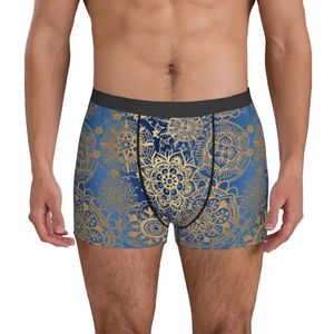 Calzoncillos Vintage con estampado metálico, calzoncillos bóxer con patrón de Mandala dorado, calzoncillos elásticos de alta calidad para hombre, calzoncillos de regalo