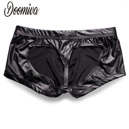 Sous-vêtements Wetlook Pantalons Hommes Érotique Cuir Boxer Shorts Low Rise Bulge Poche Sous-vêtements Sexy Ouvert BuNight Club Pole Dancing Trunks