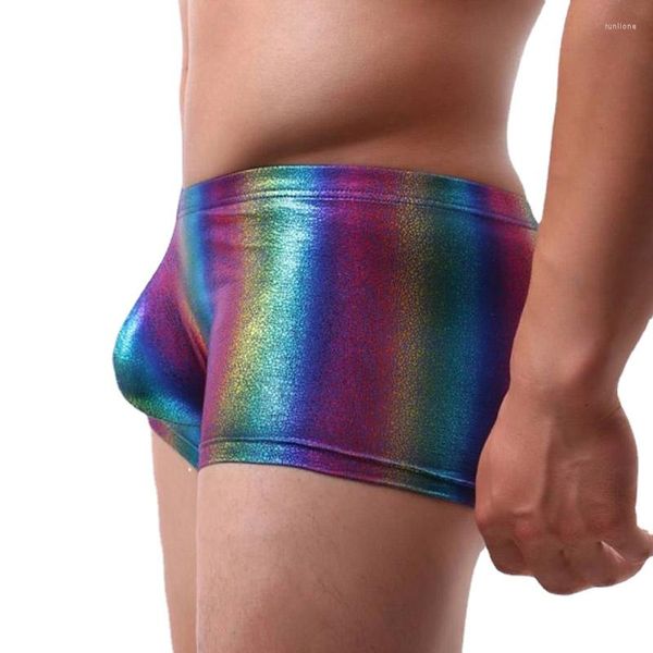 Caleçon en gros arc-en-ciel hommes Boxer sous-vêtements Sexy grand U convexe pénis poche mâle culotte taille basse boxeurs slips pour hommes