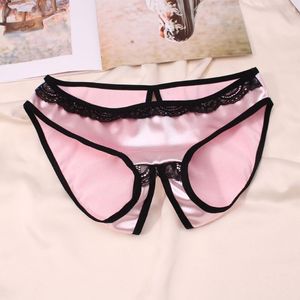 Slip Femmes Hommes Soie Satin Entrejambe String G-String Lingerie Sous-Vêtements Mémoires Sissy Culotte Gay Ouvert Entrejambe Érotique KnickerUnderpants