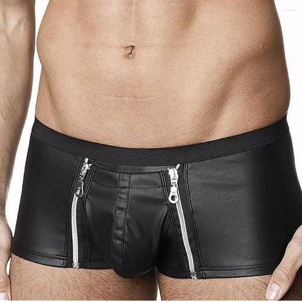 Sous-vêtements XXL Sexy Boxershorts Hommes Cuir Noir Allemand Fétiche Fermeture Éclair Ouvert Entrejambe Lingerie Sous-Vêtements Exotique Mâle Club Boxer Hombre