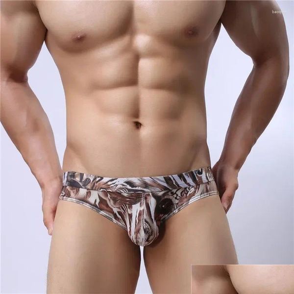 Underpants y cintura baixa homens roupa interior gay masculino u bolsa saco macio transparente respirável oco leopardo briefs drop entrega vestuário mens dhjmj