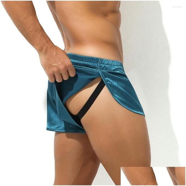 Slip Y Men Boxer Shorts Jockstrap String Homme Soie Satin Culotte Slip Sous-vêtements Calzoncillos Hombre Penis Pouch Maillots De Bain Drop Dh9ix