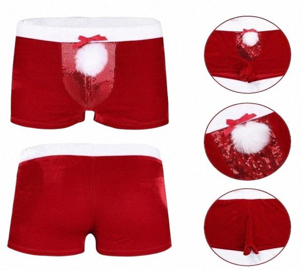 Pantalones de calzoncillo Año rojo para hombres Velvet navideño boxeador shorts