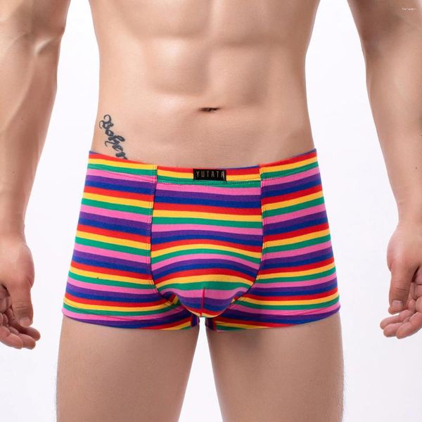 Calzoncillos Jóvenes Rayas coloridas Boxer Shorts Moda Bragas transpirables para hombres Adolescentes Ropa interior divertida Gays Sexy