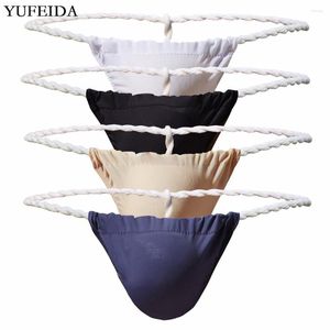 Slip Yufeida 4 pièces/lot hommes sous-vêtements confortable Sumo lutte hommes slips Sexy Gay taille basse tongs g-strings Jockstrap