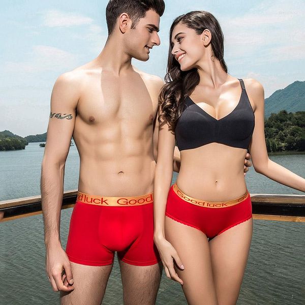 Caleçon ZJX Femmes Couple Sous-Vêtements Rouge Hommes Boxers Culotte En Coton Doux Pour Bonne Chance Sexy Homme / Femme