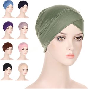 Sous-écharpe pour femmes, chapeau intérieur extensible, tête croisée, écharpe chimio musulmane, casquette Hijab, couvre-chef, Turban islamique Mujer