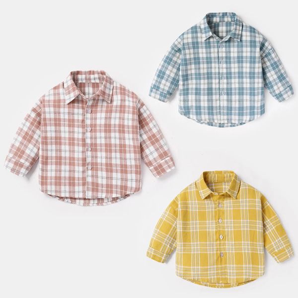 Garçons Enfants Enfants Enfant En Bas Âge Bébé Garçons Filles À Manches Longues En Coton Chemise À Carreaux Blouse Tops Tenues Couleur T-shirt 240314